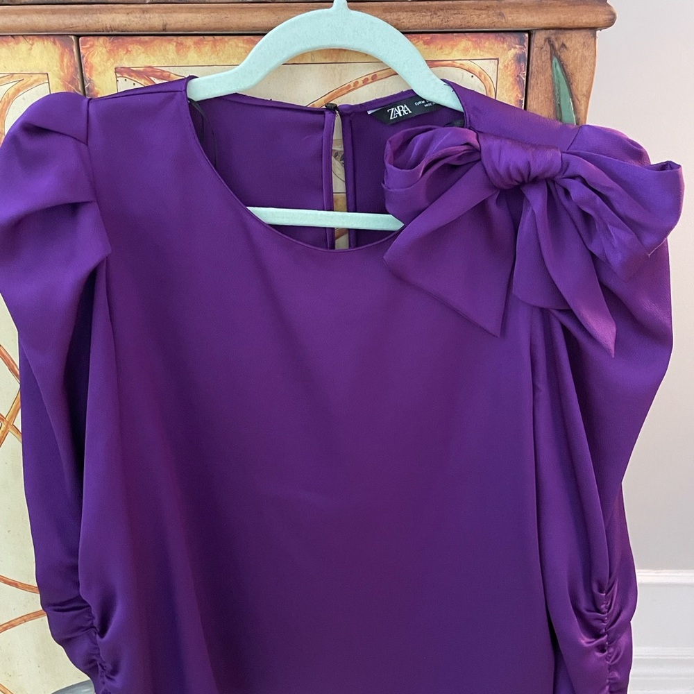 Zara Purple Puff Sleeve Ruched Blouse